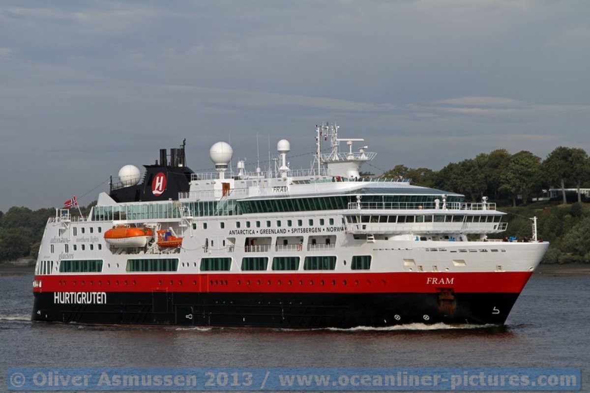 Hurtigruten Expeditions-Kreuzfahrtschiff MS Fram verlässt Nordeuropa im geänderten Farbkleid und nimmt Kurs auf die Antarktis Hurtigruten Expeditions-Kreuzfahrtschiff MS Fram verlässt Nordeuropa im geänderten Farbkleid und nimmt Kurs auf die Antarktis