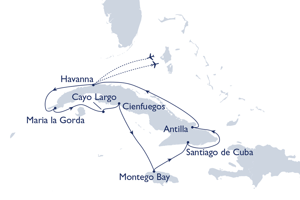 Beispiel Routenkarte MS Hamburg Kuba intensiv