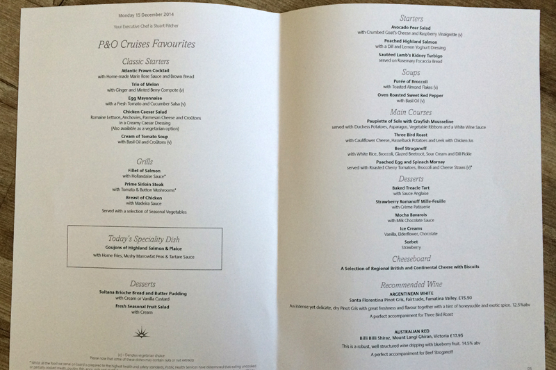 Beispiel Speisekarte Pacific Restaurant Adonia