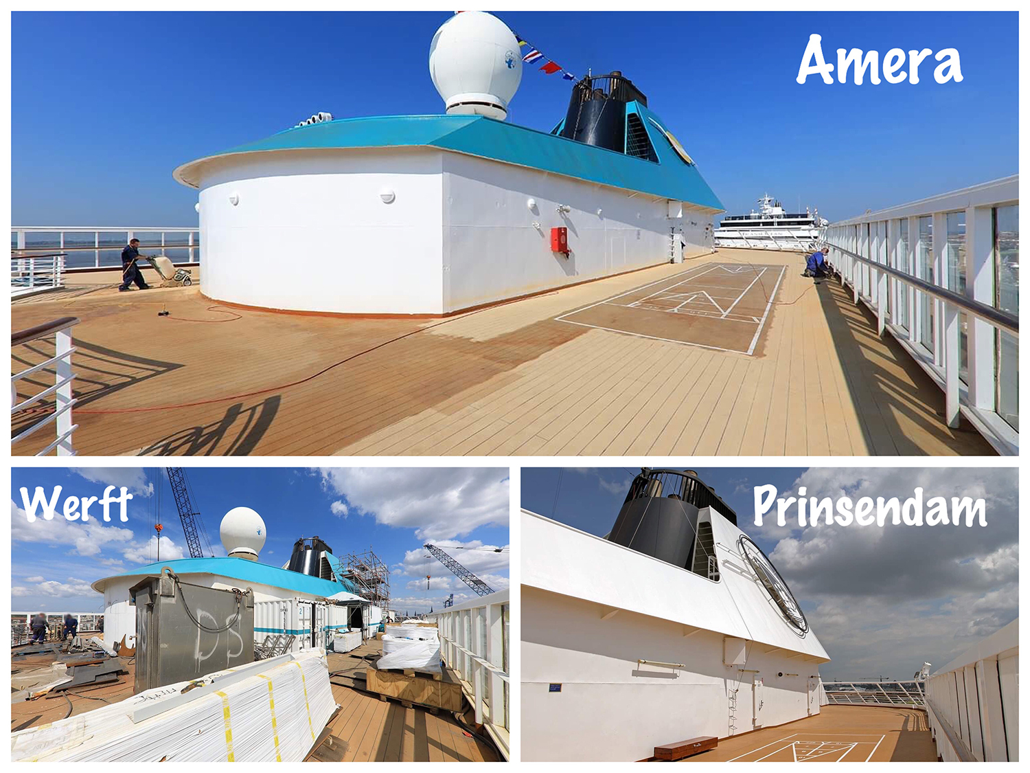 Bild 02 Blick auf Schornstein und Shuffleboard MS Amera Bild 02 Blick auf Schornstein und Shuffleboard MS Amera