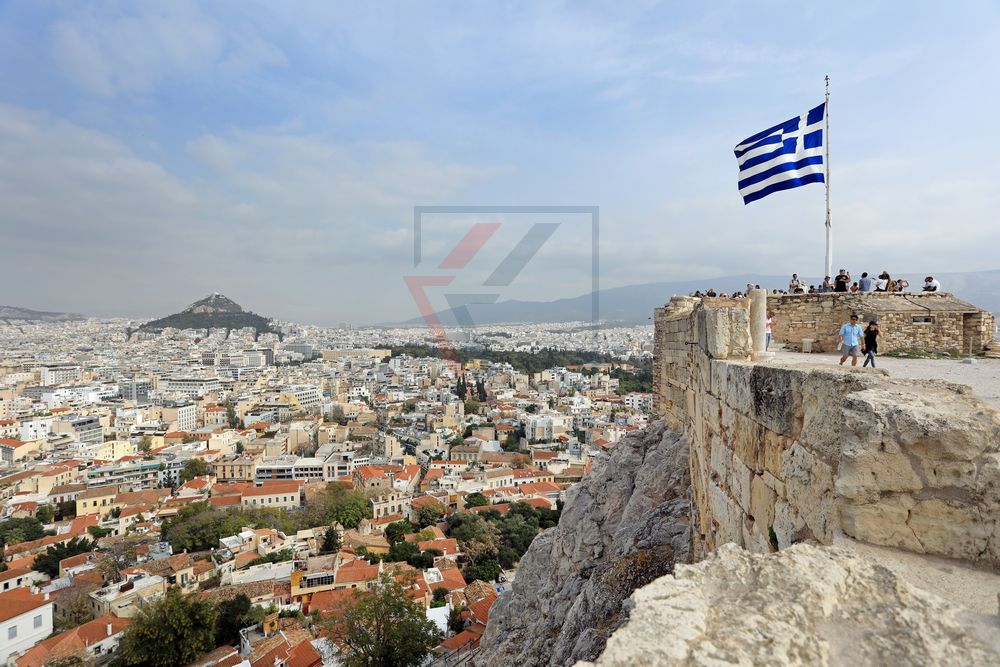 Blick über Athen und Mount Lycabettus von Akropolis