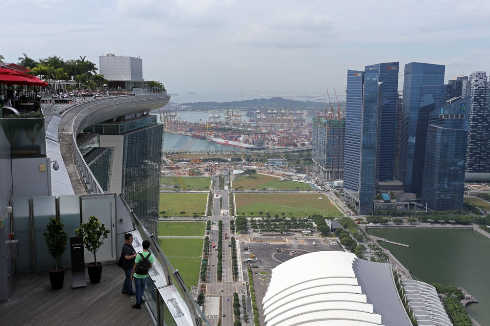 Dachterrasse, Sky Park und Infinity Pool Marina Bay Sands Hotel, Singapur 30.01.2016