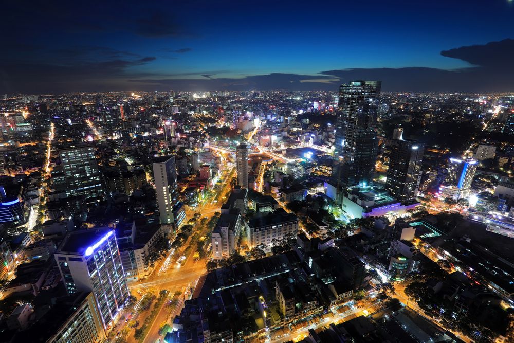 Dämmerung über Saigon mit Blick vom Bitexco Tower