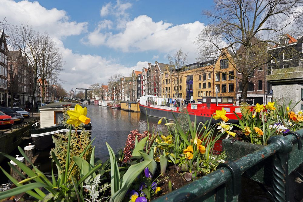 die Grachten in Amsterdam im Frühling