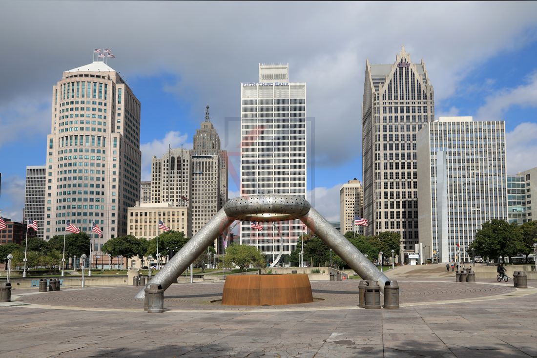Horace E. Dodge Fountain und Skyline Detroit