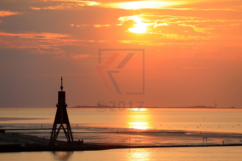 Kugelbake in Cuxhaven bei Sonnenuntergang