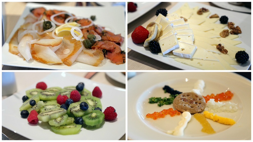 Mein Schiff 5 Atlantik restaurant Brasserie morgens, Fisch, Obst, Käse