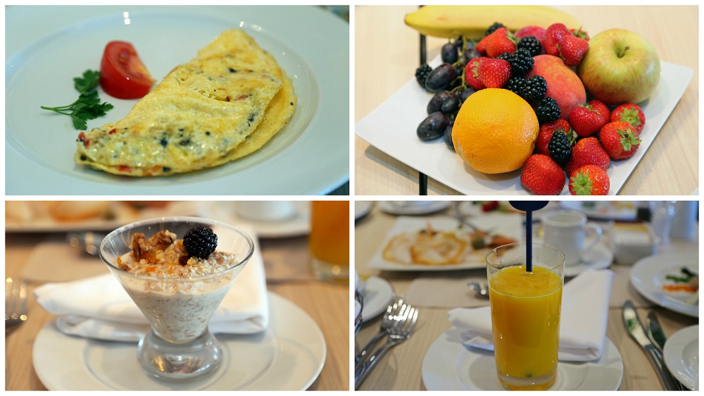 Mein Schiff 5 Atlantik restaurant Brasserie morgens Omelette, Obst, Müsli, Saft