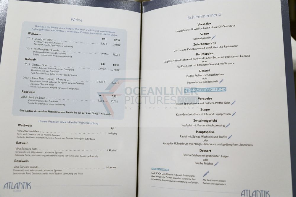 Mein Schiff 5 Speisekarte Atlantik Restaurant Klassik