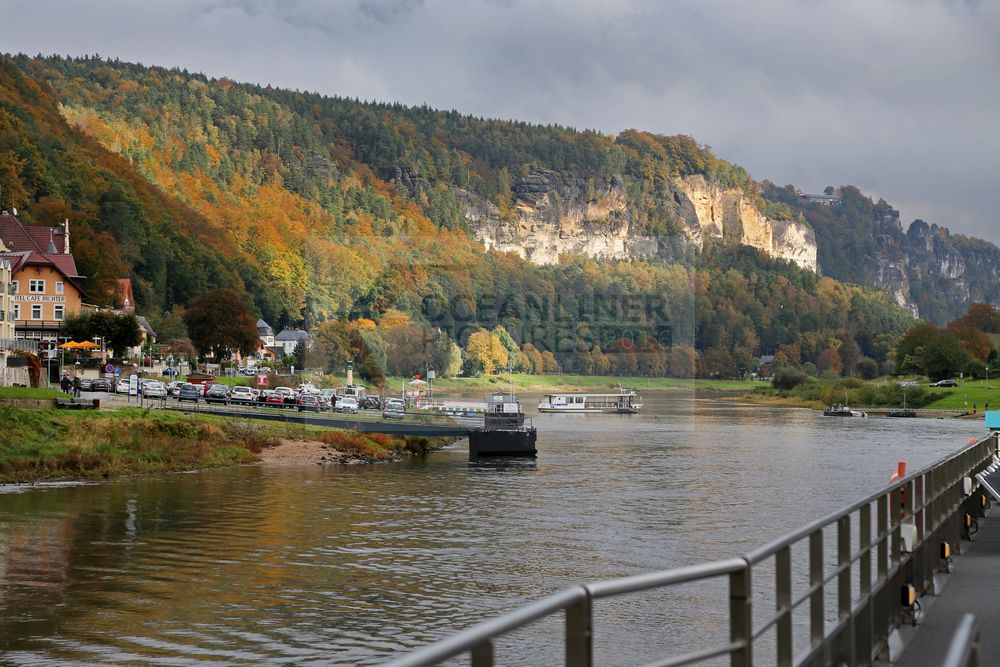 MS Saxonia mit Elbsandsteingebirge und Stadt Wehlen