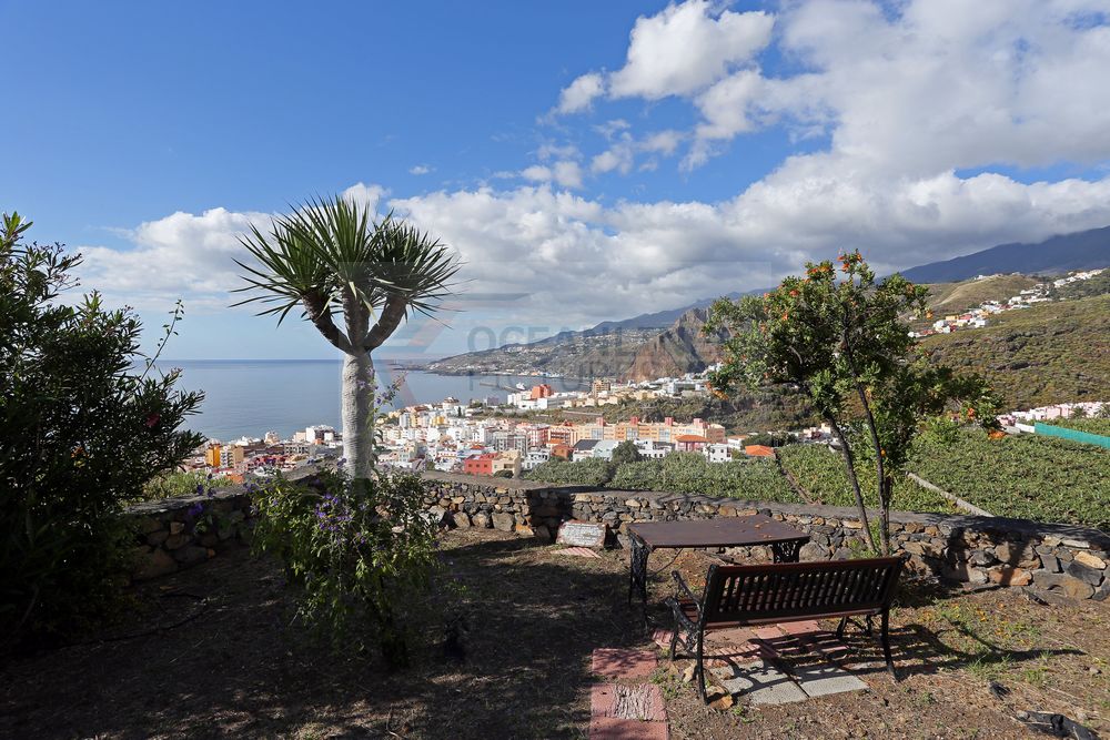 Panoramablick aus einem Garten heraus in Richtung Santa Cruz de La Palma Panoramablick aus einem Garten heraus in Richtung Santa Cruz de La Palma