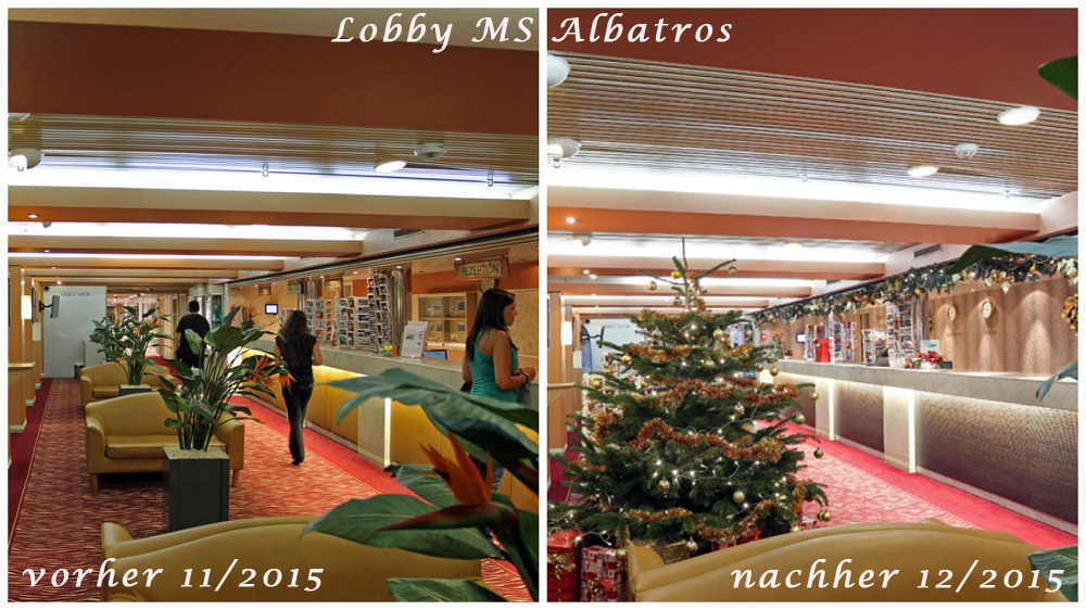 Vergleich Lobby MS Albatros vor und nach Renovierung