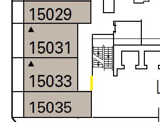 Von mir manuell veränderter Deckgrundriss 15035 (Größe der Kabine so angepasst, wie wir sie vorgefunden hatten). Der gelbe Strich soll die elektrische Schiebetüre zwischen Yachtclubgang und allgemeinem Treppenhaus symbolisieren.